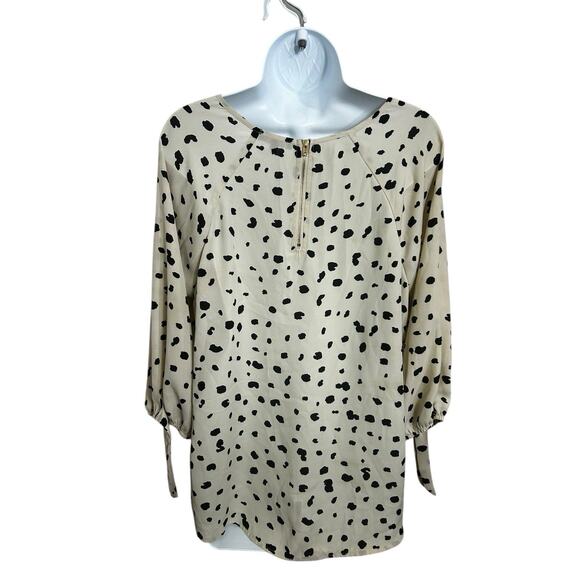 Papermoon Blouse Sz Large Beige with Black Spots Semi Sheer Top 3/4 Sleeve - Picture 8 of 8